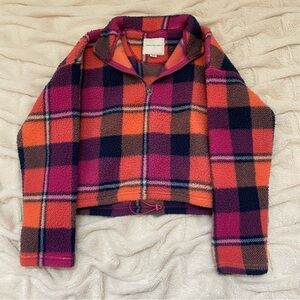 American Eagle sherpa cropped plaid 1/2 zip sweatshirt Sz XS